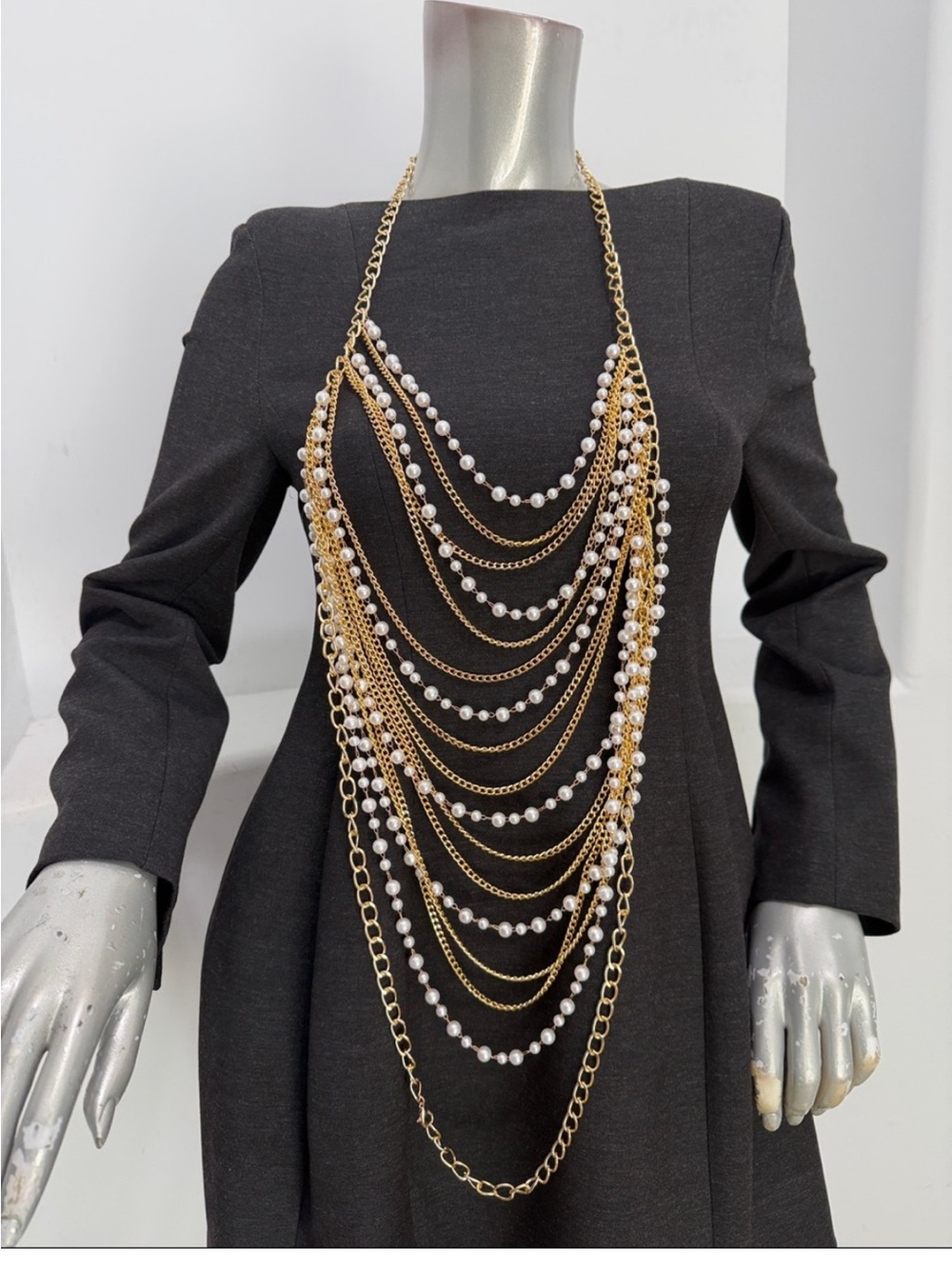 Layered Gold and Pearl Statement Necklace - Women Jewelry